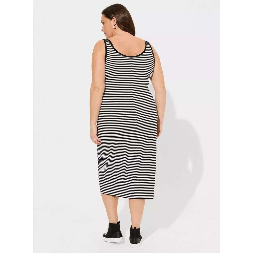 Torrid Black White Striped Ribbed Hook‎ Eye Front Midi Bodycon Tank Dress Womens - Picture 3 of 8